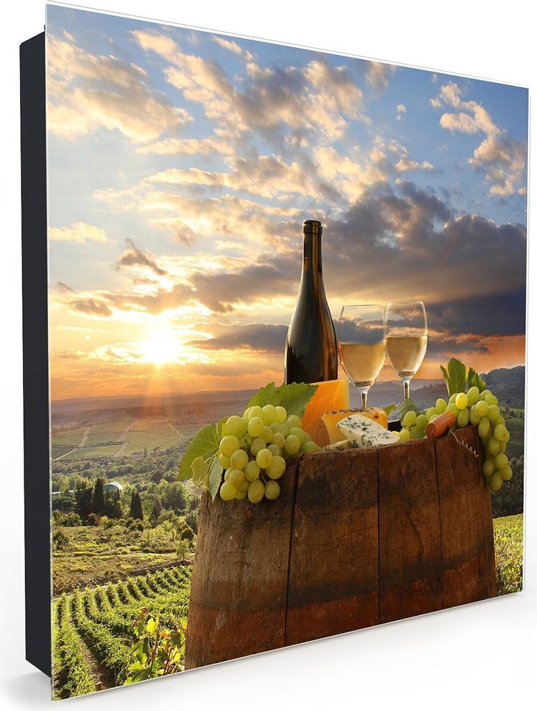 Nachbildung-Schlüsselkasten, Magnetpinnwand und Memoboard mit Glasfront Motiv Weisswein mit Barrel