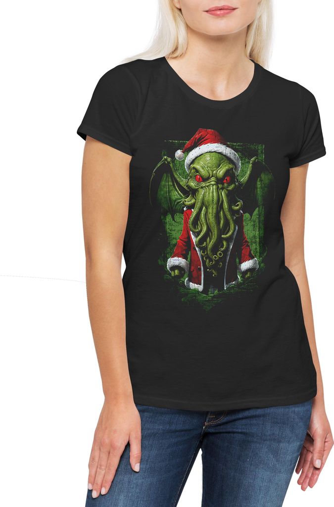 Urban Backwoods Cthulhu Santa, Damen T-Shirt, Farbe: Schwarz, Größe: XS