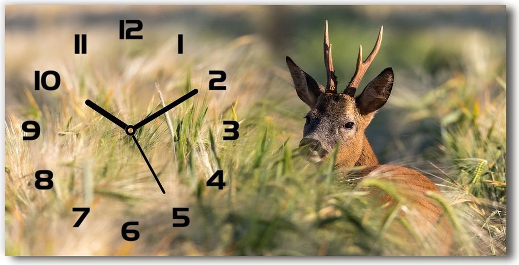 Wanduhr aus Glas – 60x30 cm - Glasbild - Glasuhr - Gehärtetes Glas - schwarze-zeiger - Deer auf dem Gebiet
