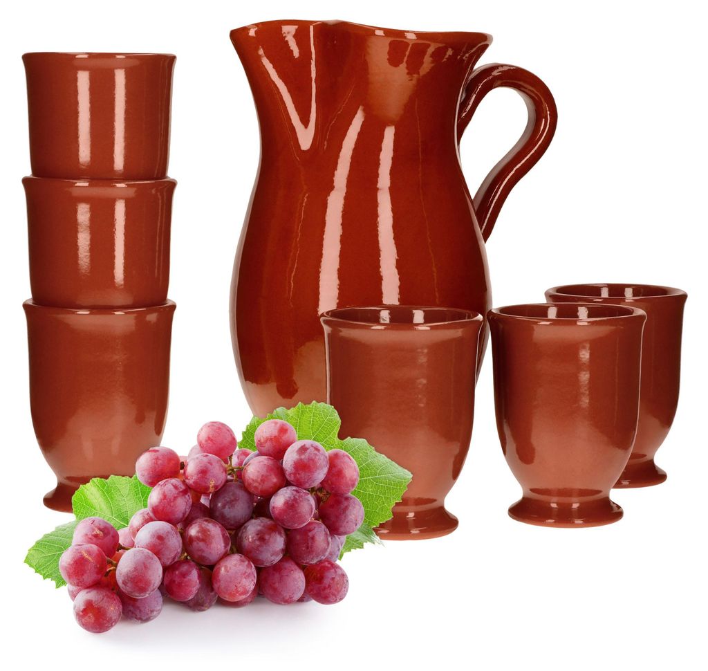 7tlg.-Set: Tonkrug 1.9L + 6 Tonbecher 175ml Ton-Geschirr Produktbild 