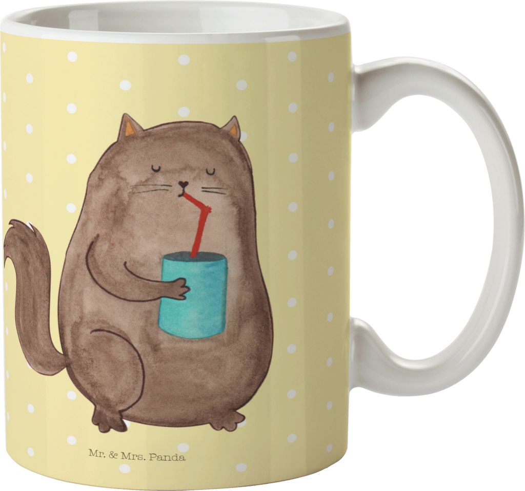 Mr. & Mrs. Panda Kaffeetasse Katze Dose - Gelb Pastell - Geschenk, Durstig, Tasse, Katzen, haferl, Becher, trinken, Pott, Cat, Cats, Bedruckte, Kat...