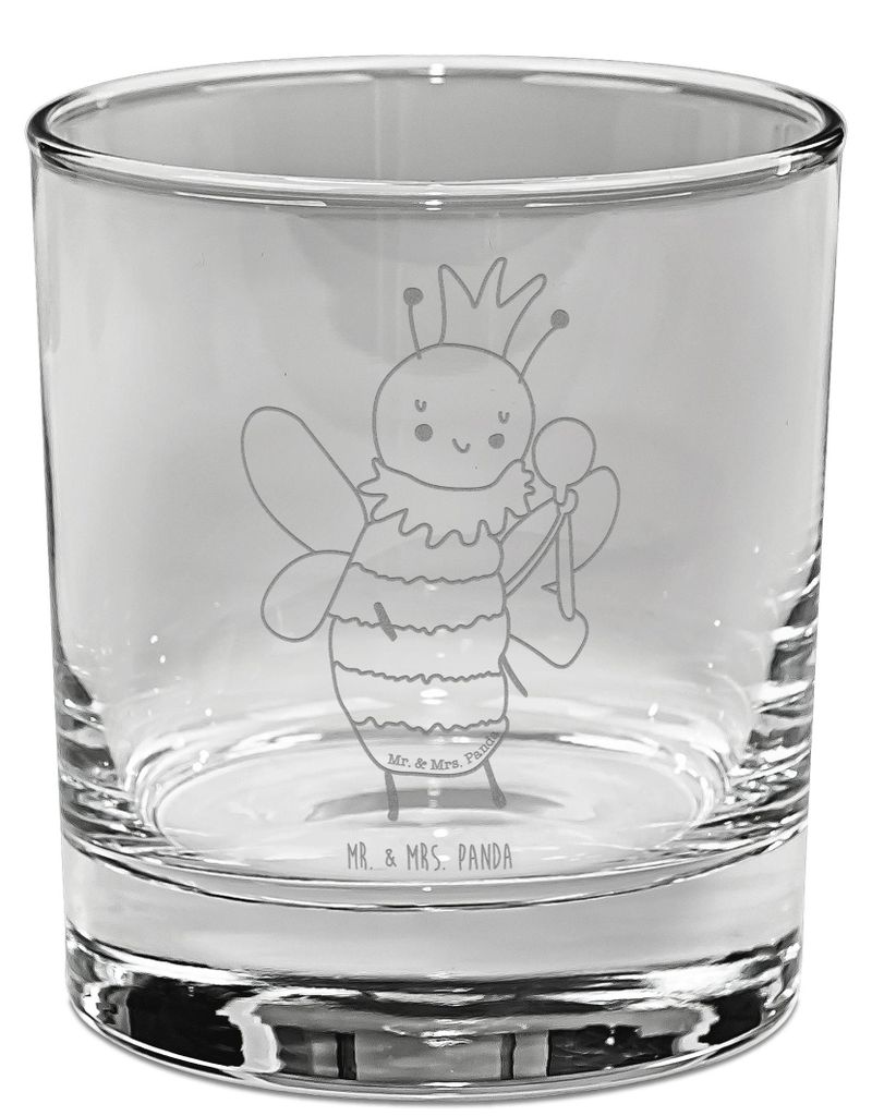 Mr. & Mrs. Panda Whiskyglas Biene König - Transparent - Geschenk, Old Fashioned Glas, Whisky Tumbler, Bourbon