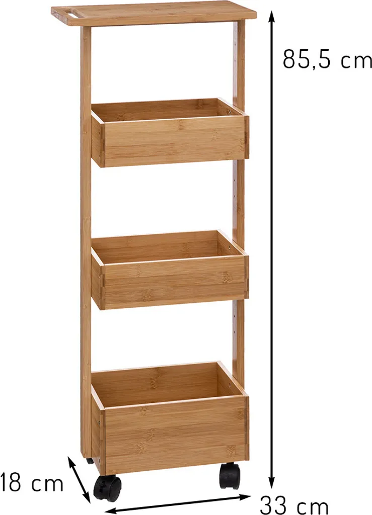 Organisateur de salle de bain Ivonne Bois - Chariot pour petits espaces