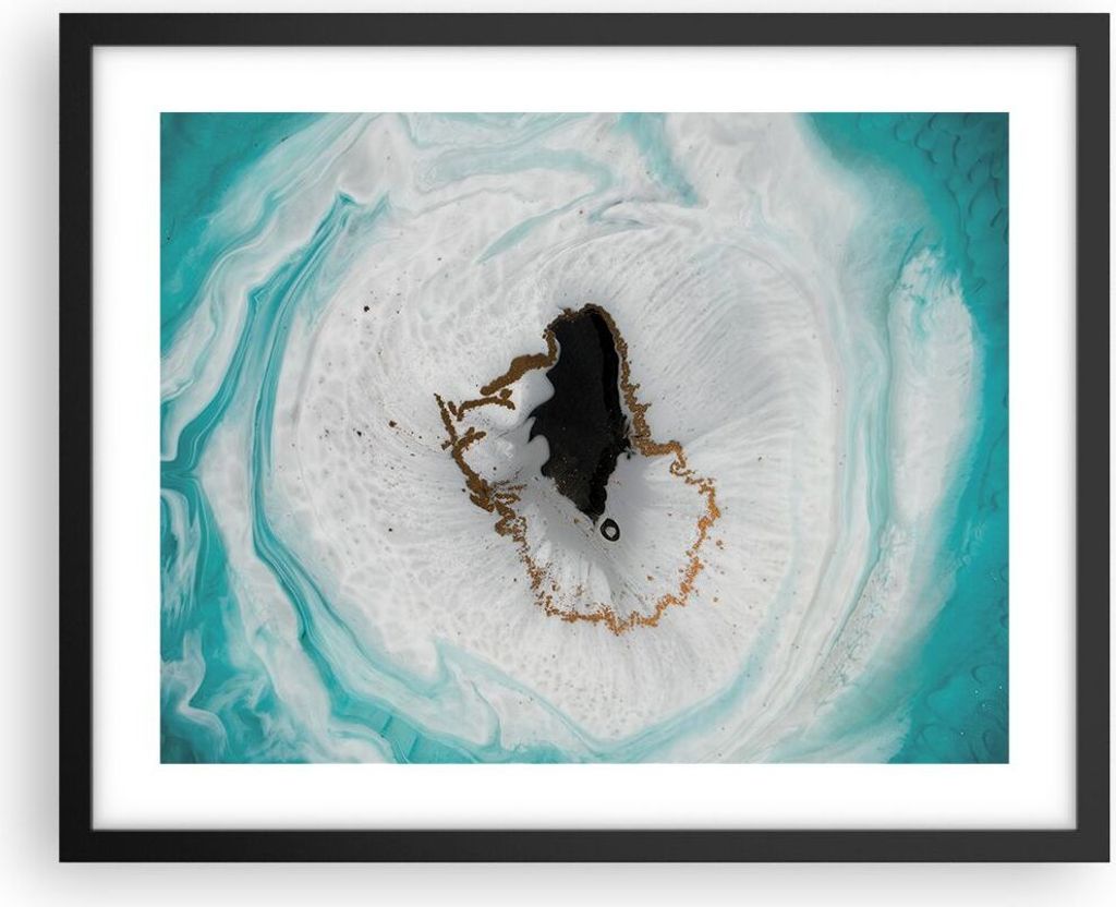 Gerahmtes Poster - Schwarzer Rahmen - Verschüttet Fleck Türkis - 50x40 cm - Wand Bild - Wanddeko - Wandbilder - Kunstposter - Wandposter - Bilder...