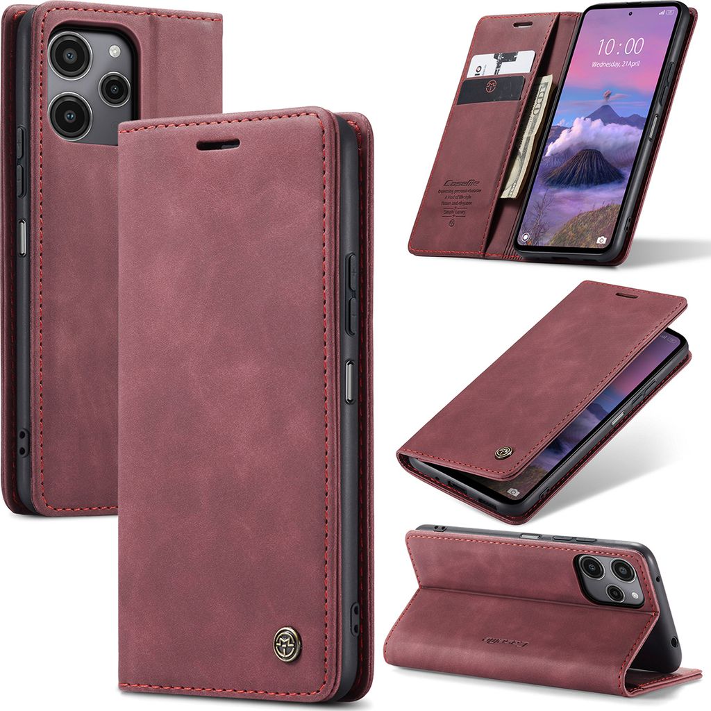 Xiaomi Redmi 12 5G/4G /Poco M6 Pro 5G Hülle, Retro Kunstledertasche mit Standfunktion Schutzhülle für Xiaomi Redmi 12 5G/4G /Poco M6 Pro 5G Rot