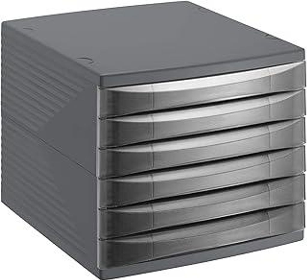 Rotho Quadra Schubladenbox / Bürobox mit 6 Schüben, Kunststoff (PS) BPA-frei, schwarz, (36.5 x 28.0 x 25.0 cm), Anthrazit