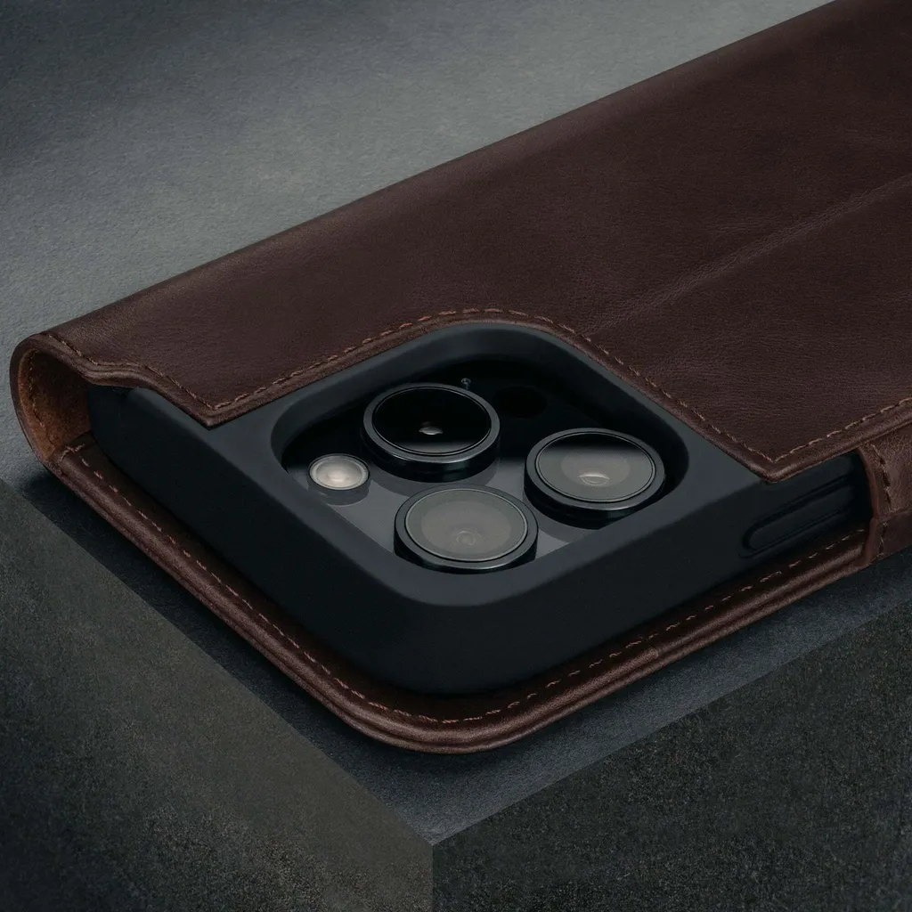 Coque iPhone 16 Pro Cuir Marron MagSafe avec Support Vidéo Horizontal - 4