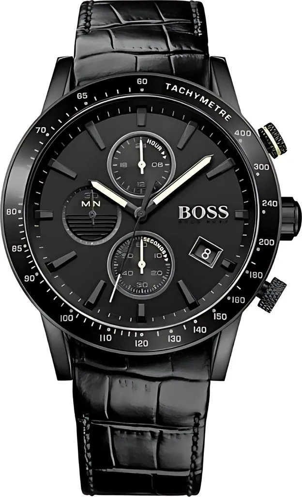 Montre Hugo Boss Homme Rafale HB1513389 en Acier Inox et Cuir Noir