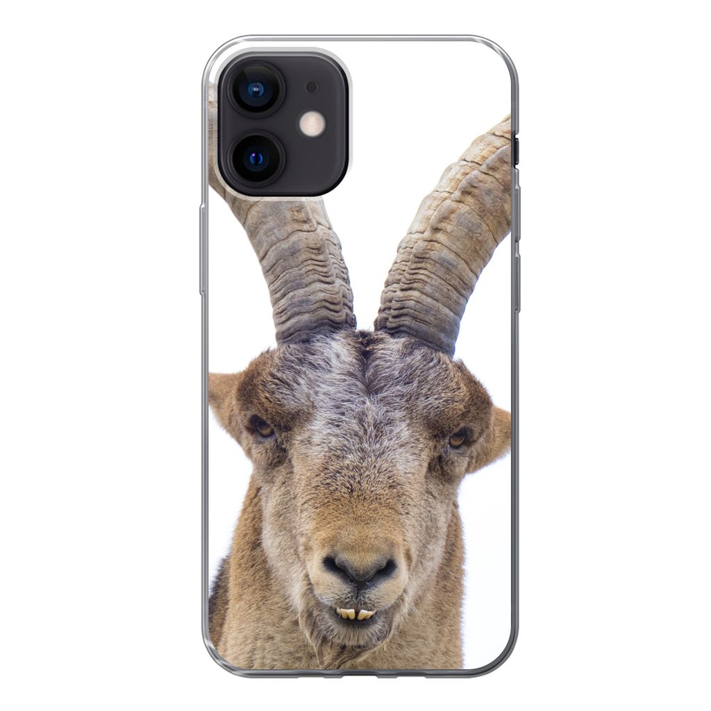 MuchoWow Handyhülle Schutzhülle Hülle für iPhone 12 Steinbock - Tiere - Hoorn Silikon Softcase Handy Hülle - Schutzhülle