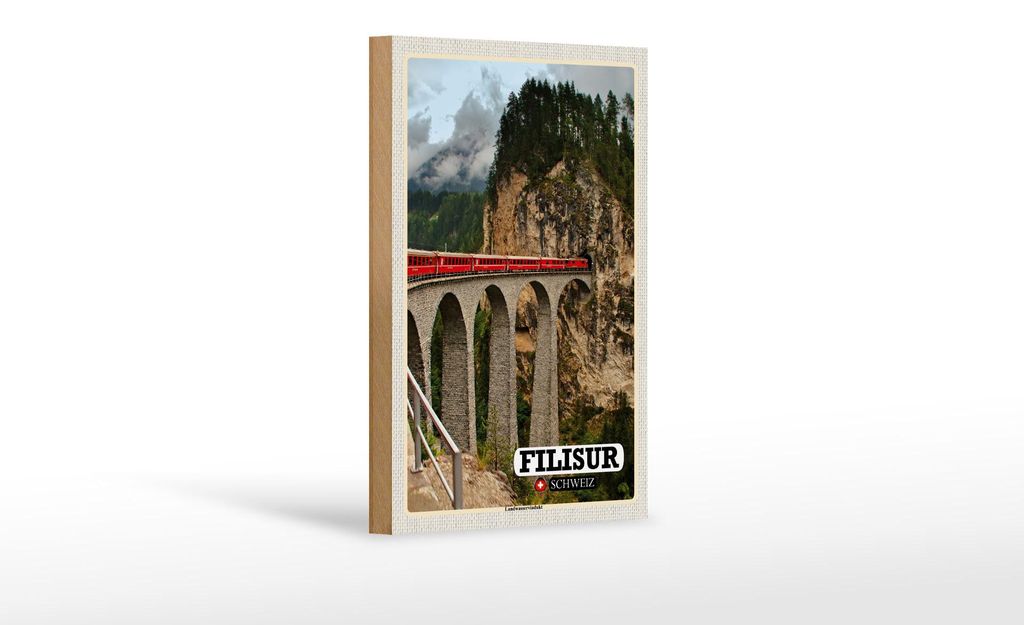 Holzschild Reise Filisur Schweiz Landwasserviadukt 12x18 cm