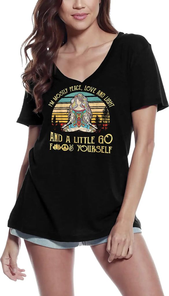 Damen Grafik T-Shirt V-Ausschnitt Ich bin vor allem Frieden Liebe und Licht spirituelle Yoga-Meditation – I'm Mostly Peace Love And Light Spiritual