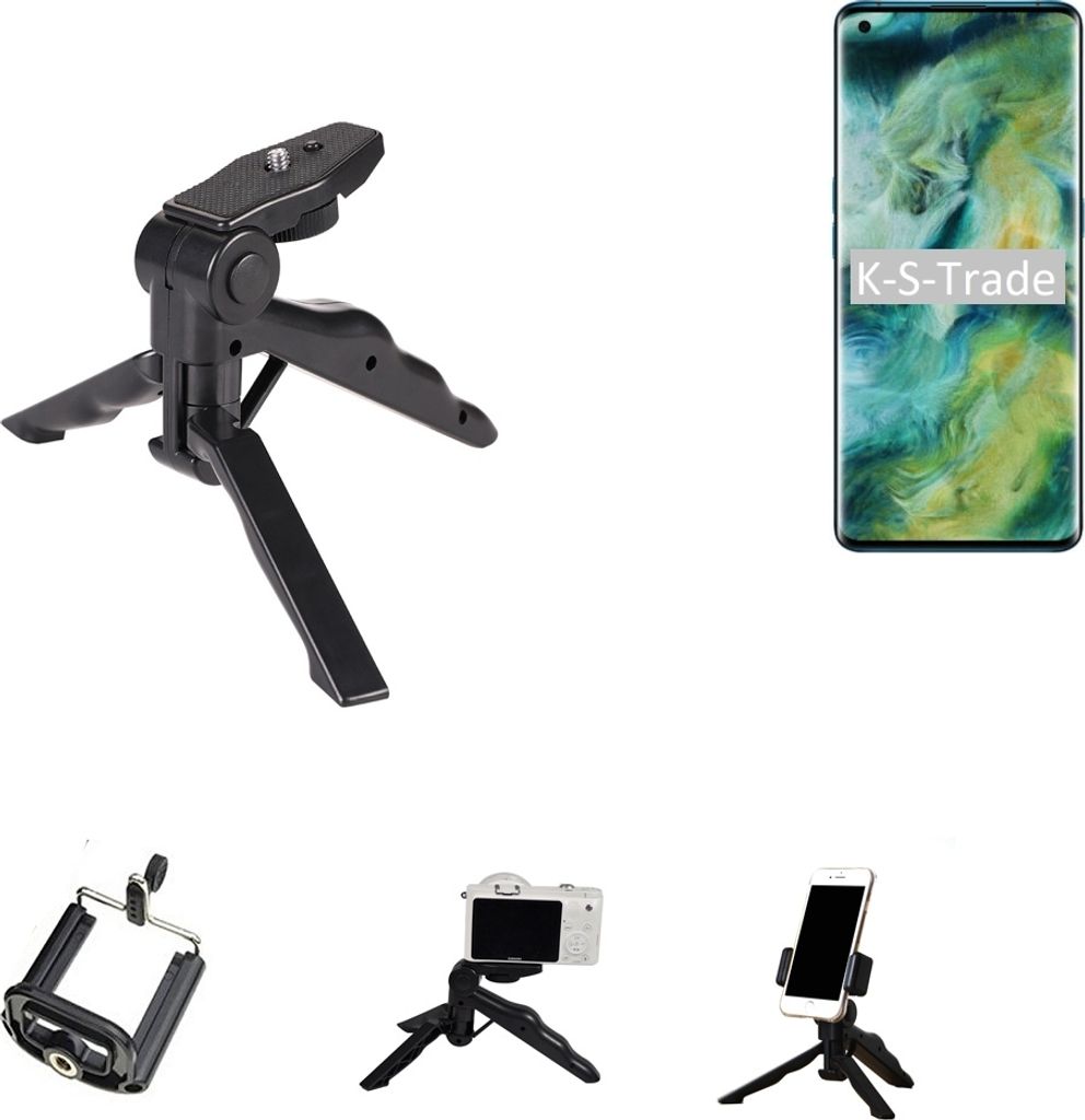 K-S-Trade Stativ Tisch-Ständer Dreibein Handy-Stativ Ständer kompatibel mit Oppo Find X2 Mini-Stativ Smartphone Tripod Handy-Stativ aus Plastik