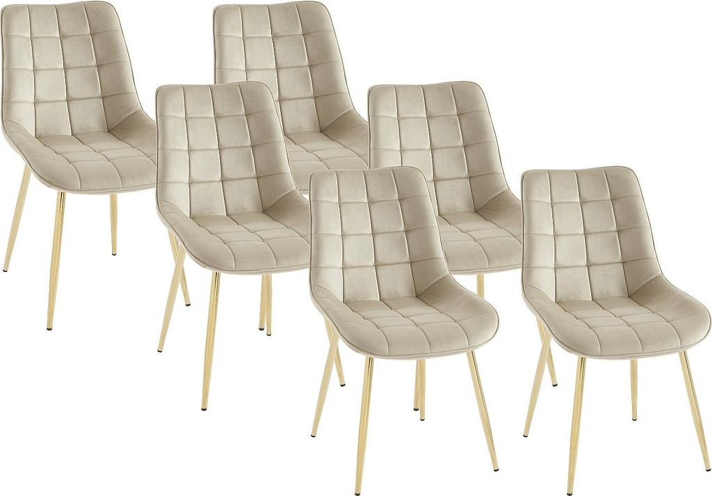 Set aus 6 genähten Stühlen aus Velours und goldenem Metall - Beige - OLLUA