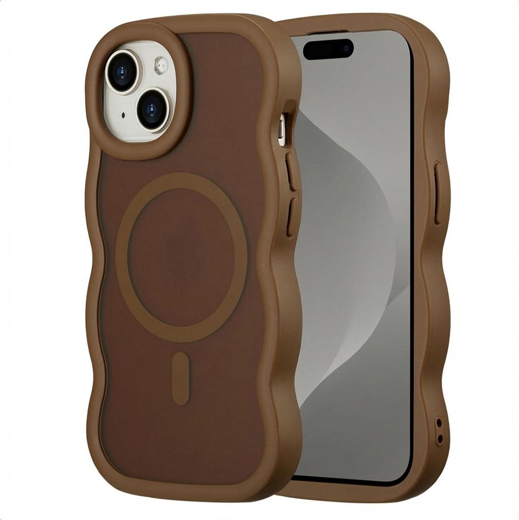 Selencia Wavy Backcover mit MagSafe iPhone 15 - Mocha Brown