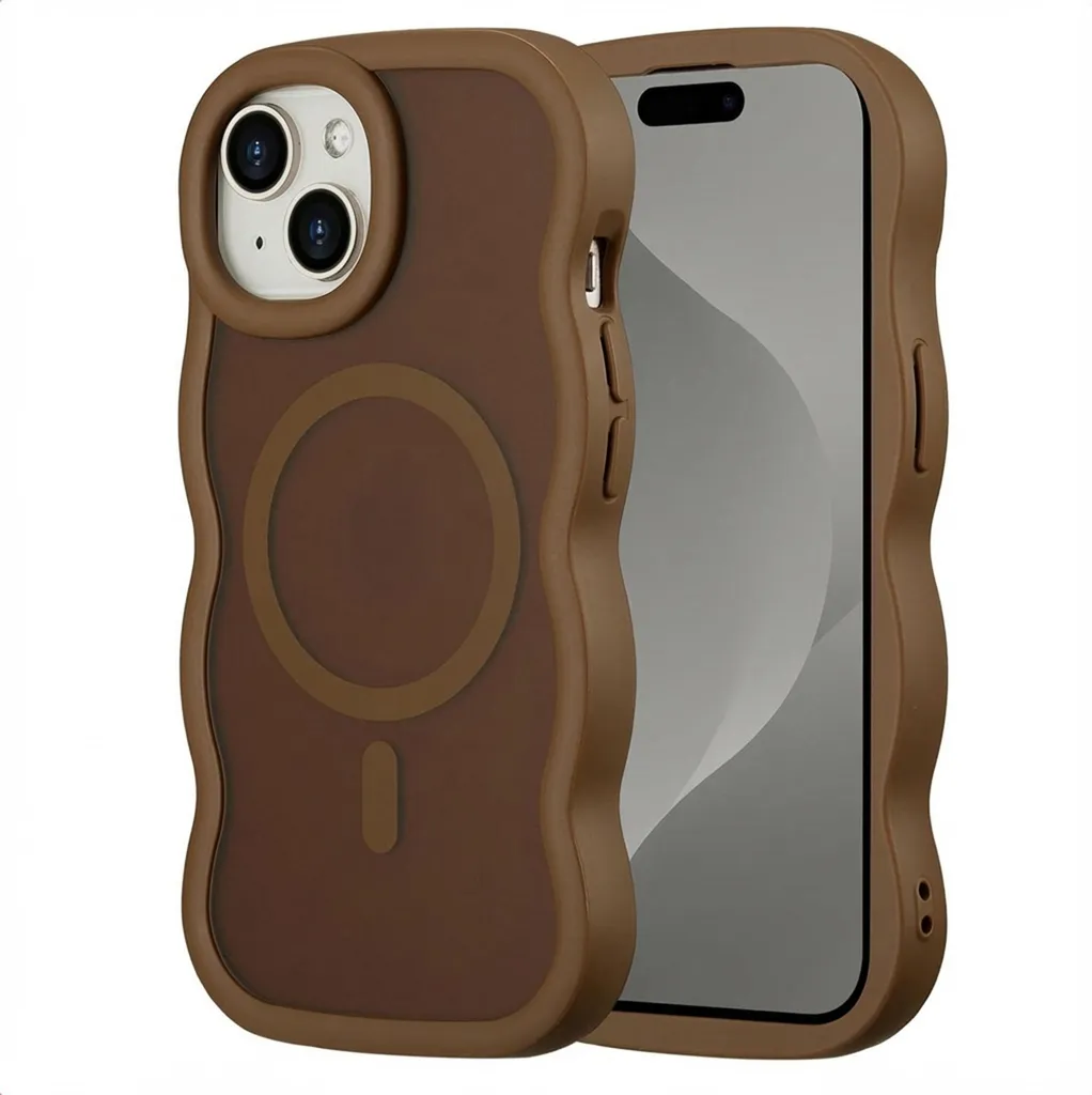 Selencia Wavy Case iPhone 15 Mocha Brown MagSafe - Cover Elegante