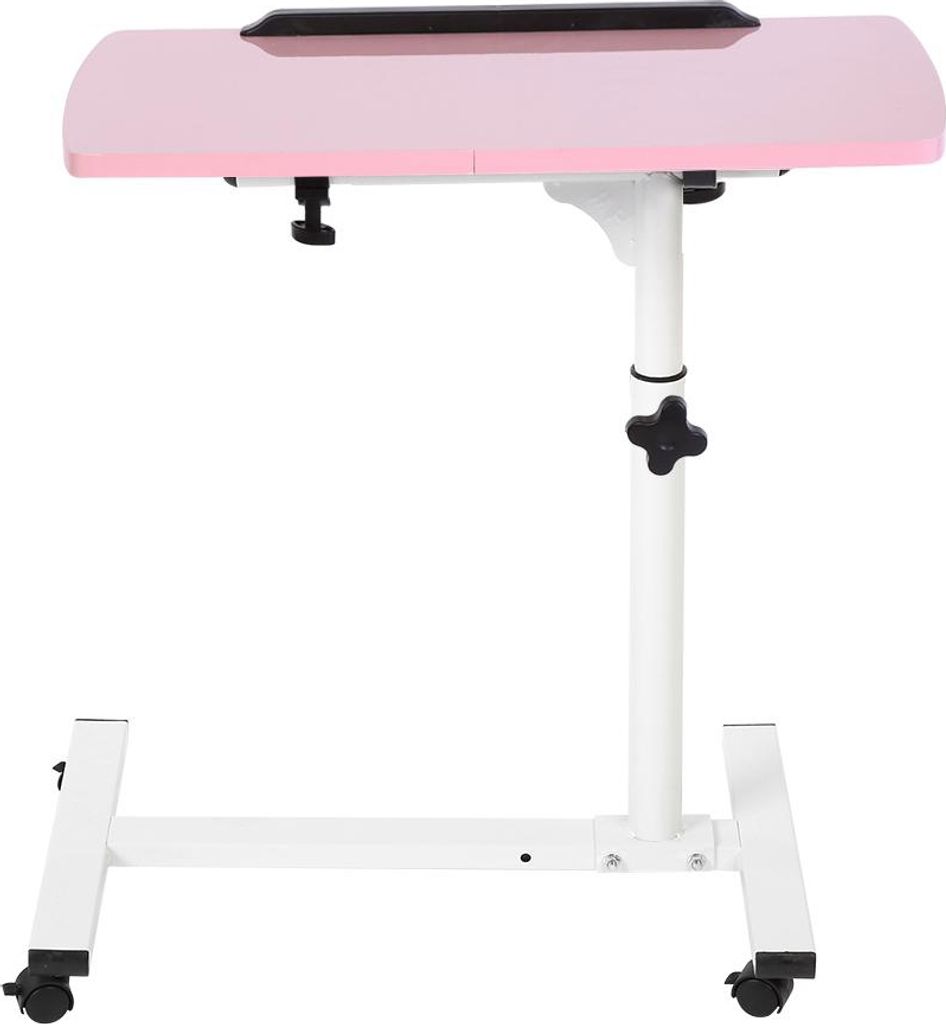 abnehmbarer Laptop-Schreibtisch mit Rädern, 62-88cm hohe Fußrahmen, multifunktional für Bett, Sofa, Bücher, Snacks - Pink