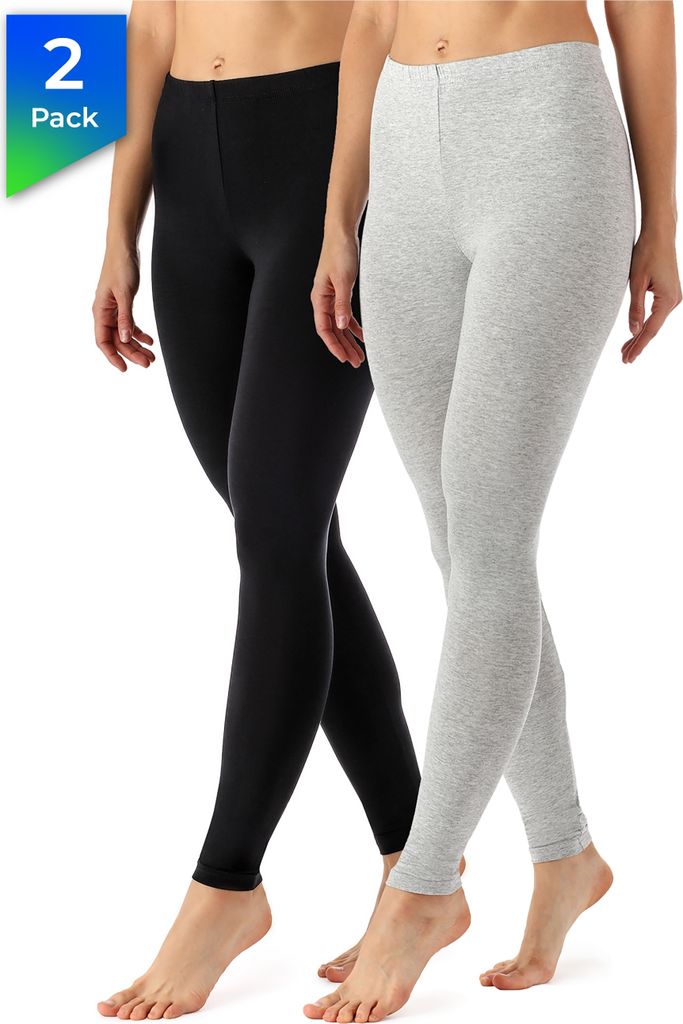 Merry Style Damen Lange Leggings aus Viskose 2 Pack MS10-143 (Schwarz/Melange (2Pack), XL)