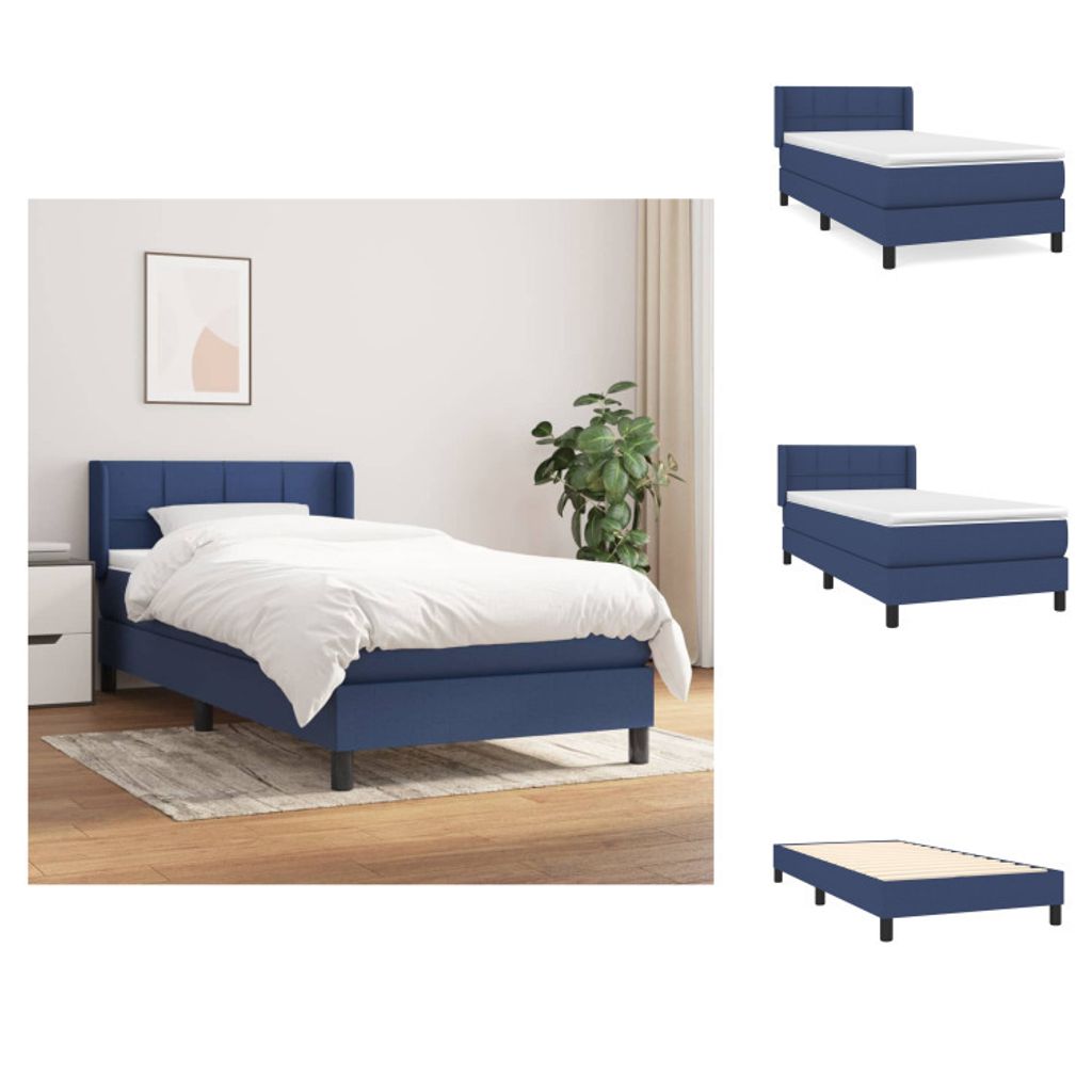vidaXL Boxspringbett mit Matratze Blau 100x200 cm Stoff - Betten & Bettgestelle