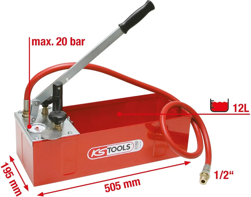 KS Tools 902.1004 Pompa Prova Impianti 12L | Collaudo Pressione Professionale - 2