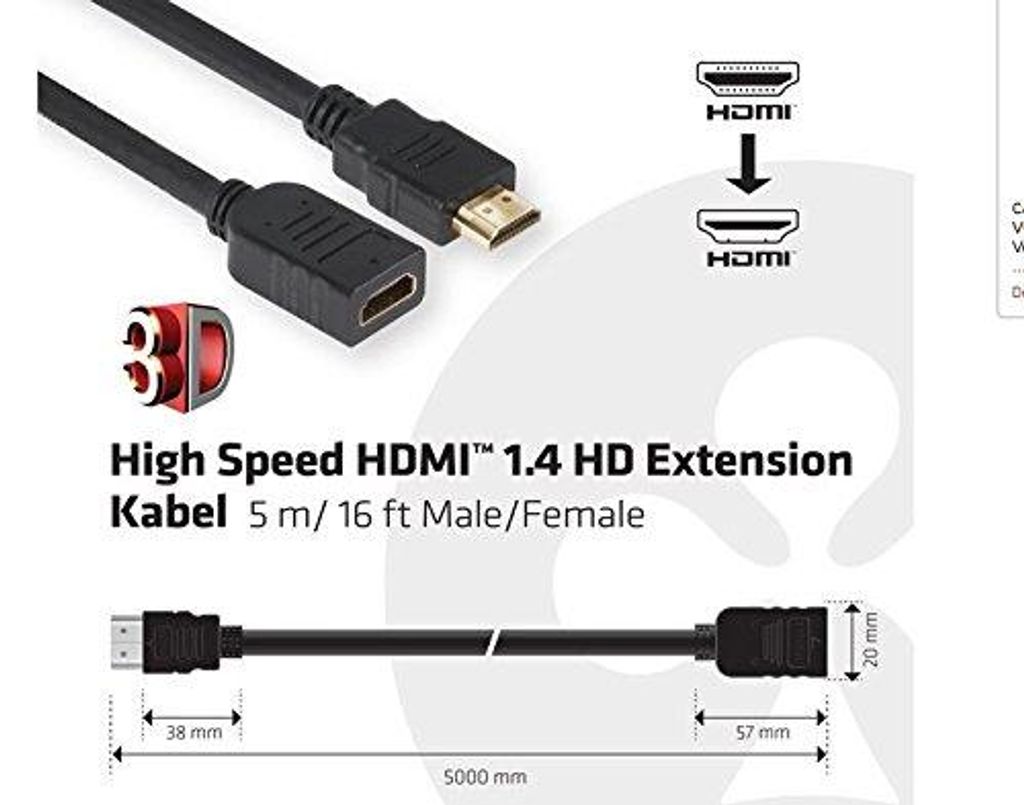 Club3D HDMI-Kabel 1.4 HD-Verlängerungskabel 5 Meter St/Bu retail