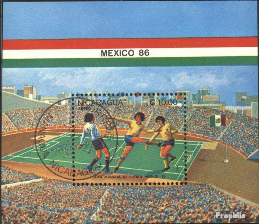 Briefmarken Nicaragua 1985 Mi Block162 (kompl.Ausg.) gestempelt Fußball-WM 86, Mexiko