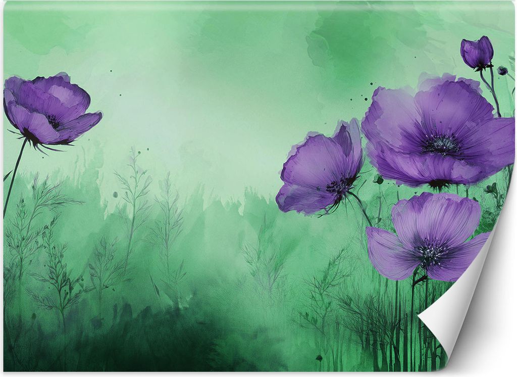 Vlies fototapete Blumen und Pflanzen auf einer Wiese 200x140 cm Feeby Grün inkl. Kleber einfache Montage