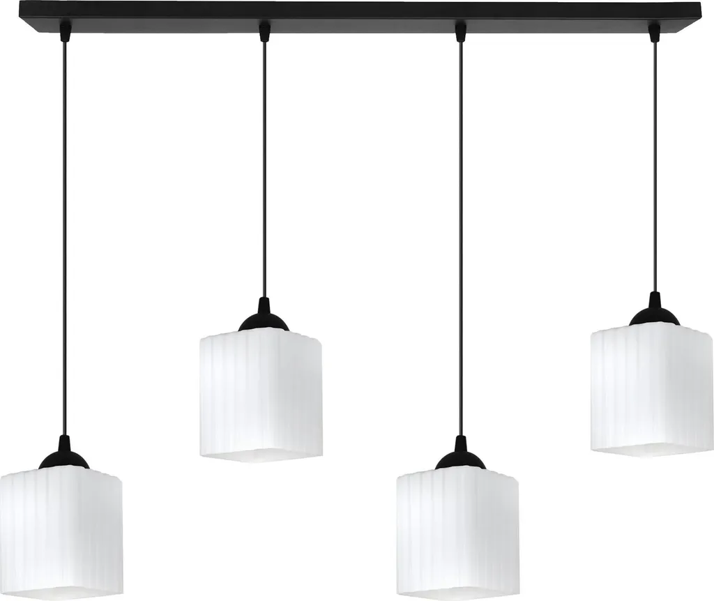 Lampada Sospensione Riffle Design Cubico 4 Luci Nero-Bianco E27