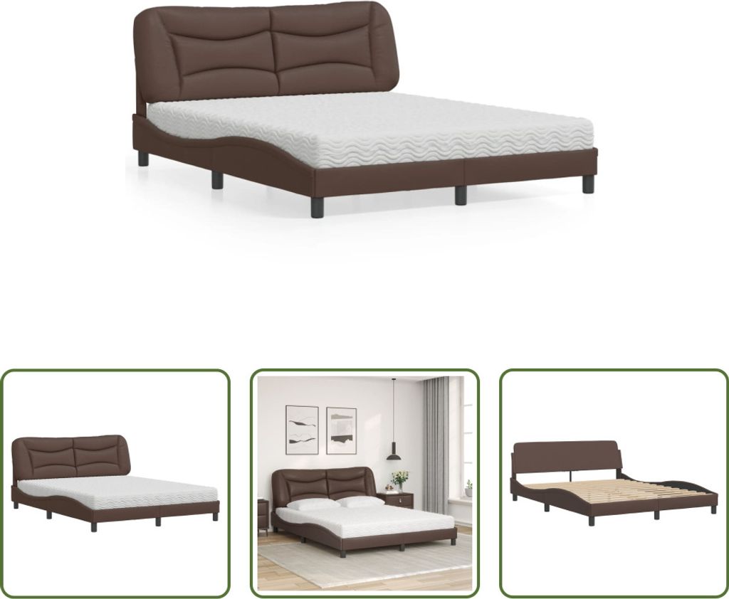 The Living Store Bett mit Matratze Braun 160x200 cm Kunstleder