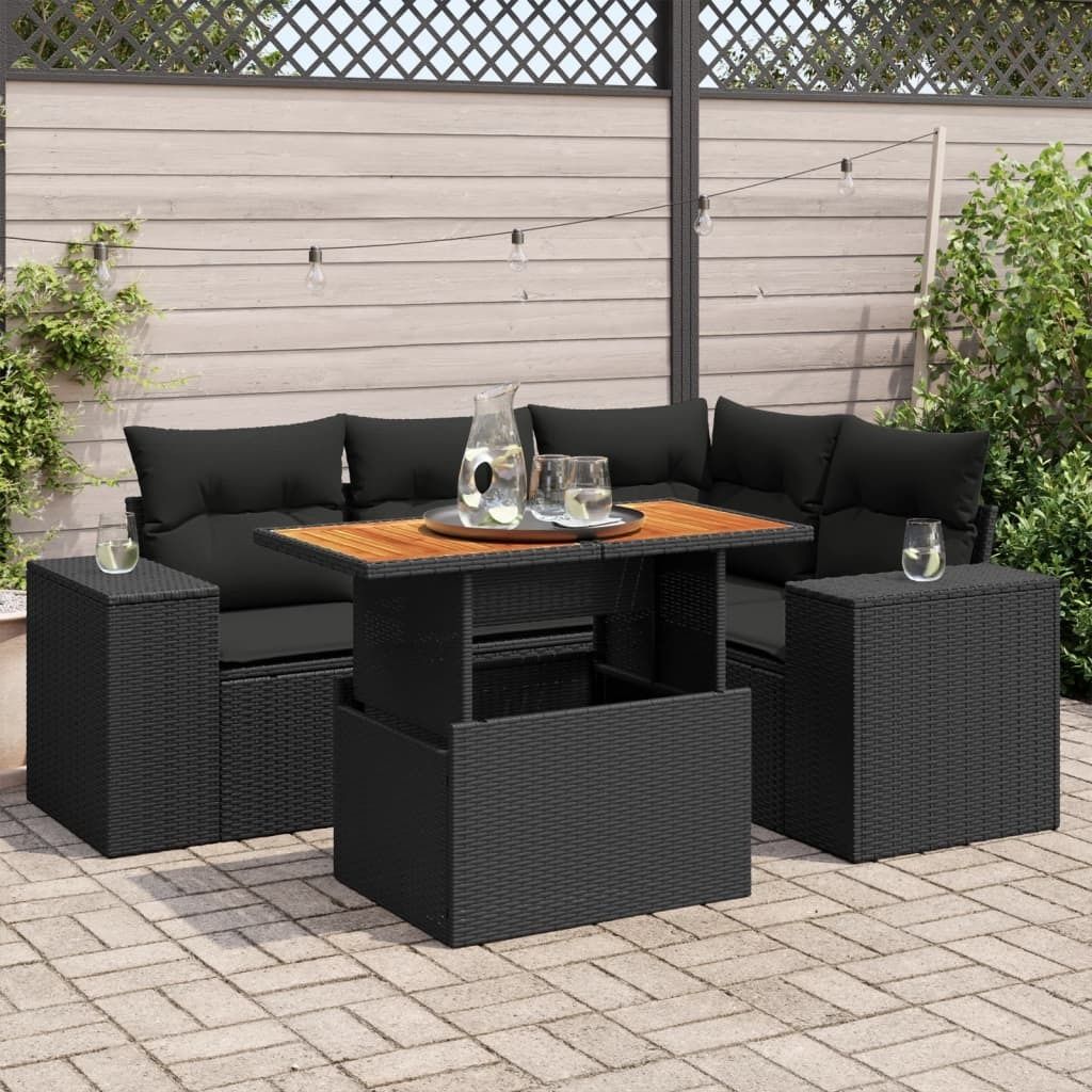 Eleganten-Stil 5-tlg. Garten-Lounge-Set mit Kissen Garten-Sofagarnitur, Outdoor Indoor, Schwarz Poly Rattan Gartenmöbel-Sets CHY96311180