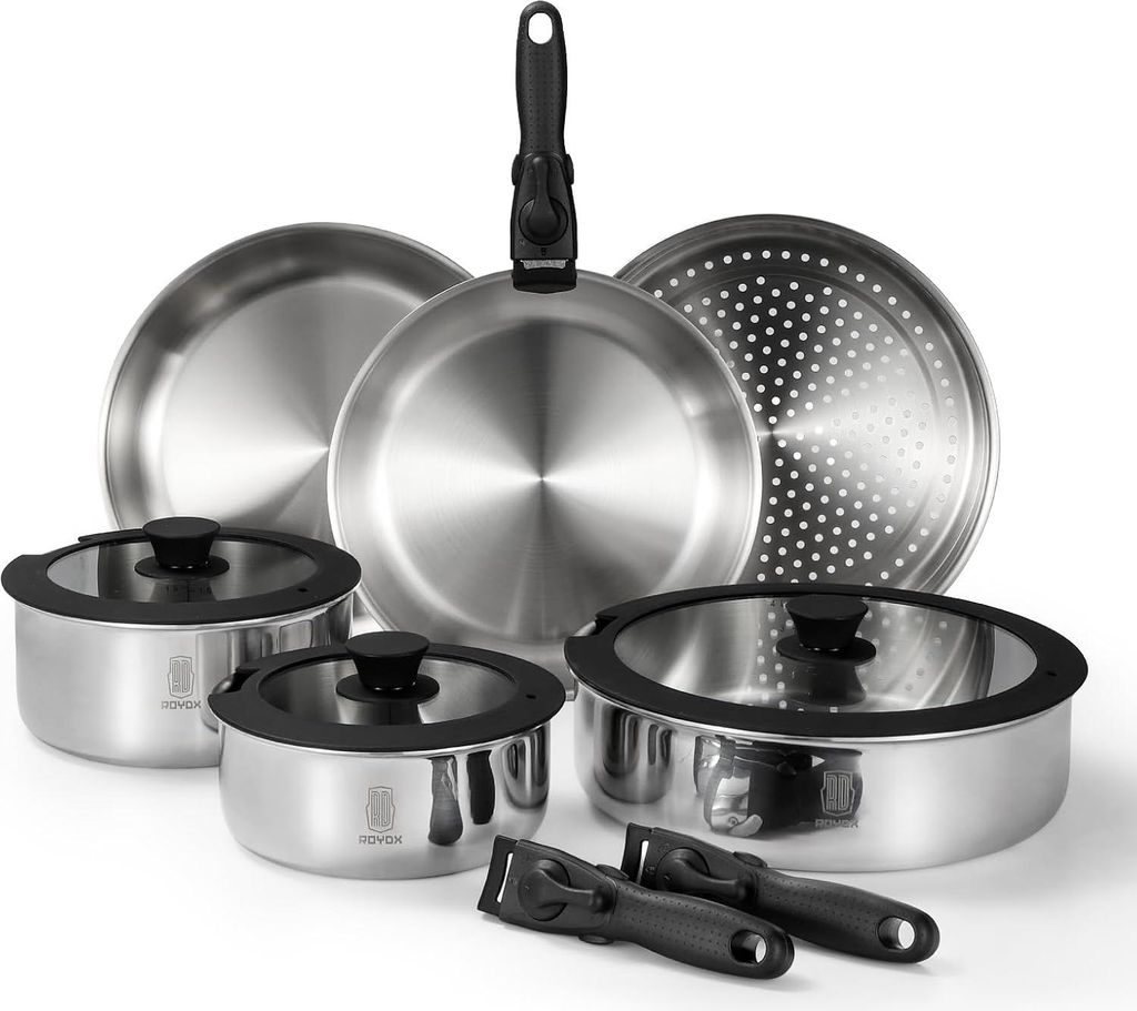 Edelstahl Topfset - Induktion - Stapelbar - 10 Teile - Edelstahl