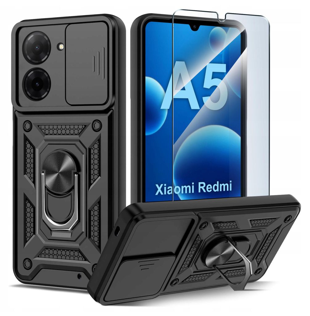 Etui für Xiaomi Redmi A5 PANCERNE SLIDE RING CASE + GLAS 9H