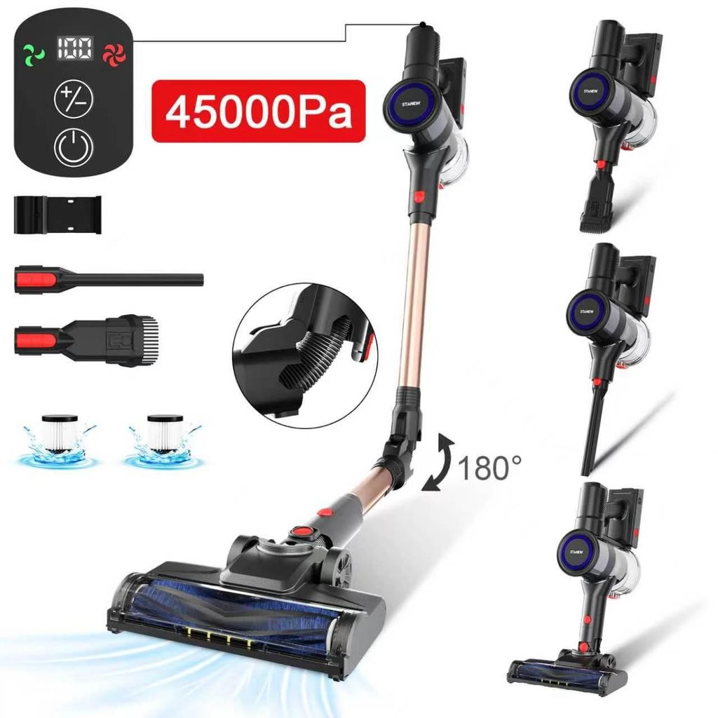 Stanew Akku Staubsauger Faltbar, 45Kpa Kabelloser Staubsauger, 550W Cordless Vacuum Cleaner, 30Min. Laufzeit, LED, für Tierhaare Teppich Auto Sofas