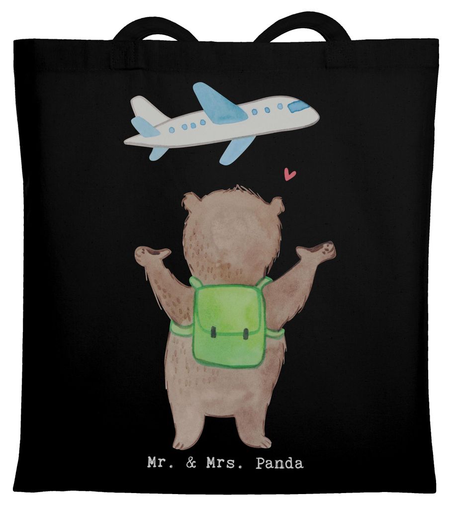 Mr. & Mrs. Panda Schultasche Bär Reisen - Schwarz - Geschenk, Tote Bag, Weltreise, Shopping Tasche, Einkaufstüte, Urlaube, Jutetasche, Reiseveran...