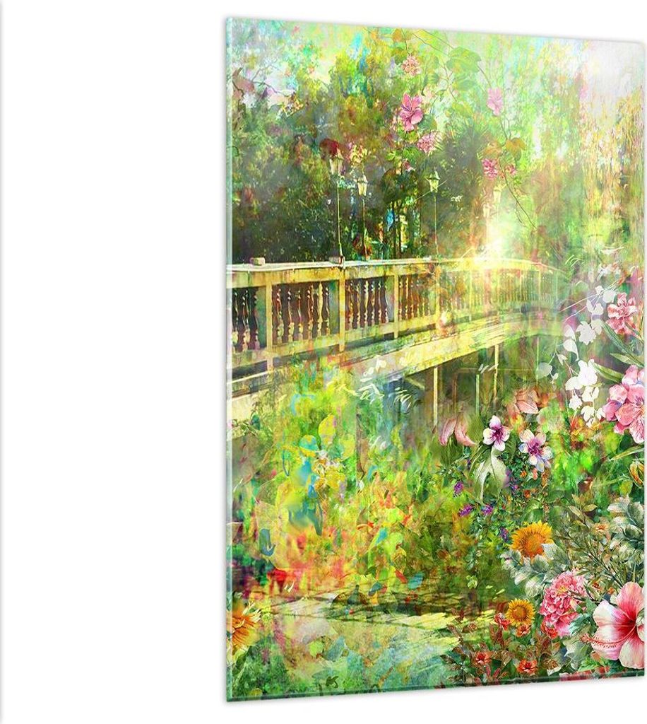 Bilder auf glas - Einteilig - Brücke Park Blume Frühling - 80x120cm - Glasbilder - Wandbilder - Bilder - Wanddekoration aus Glas - Glas Bilder - ...