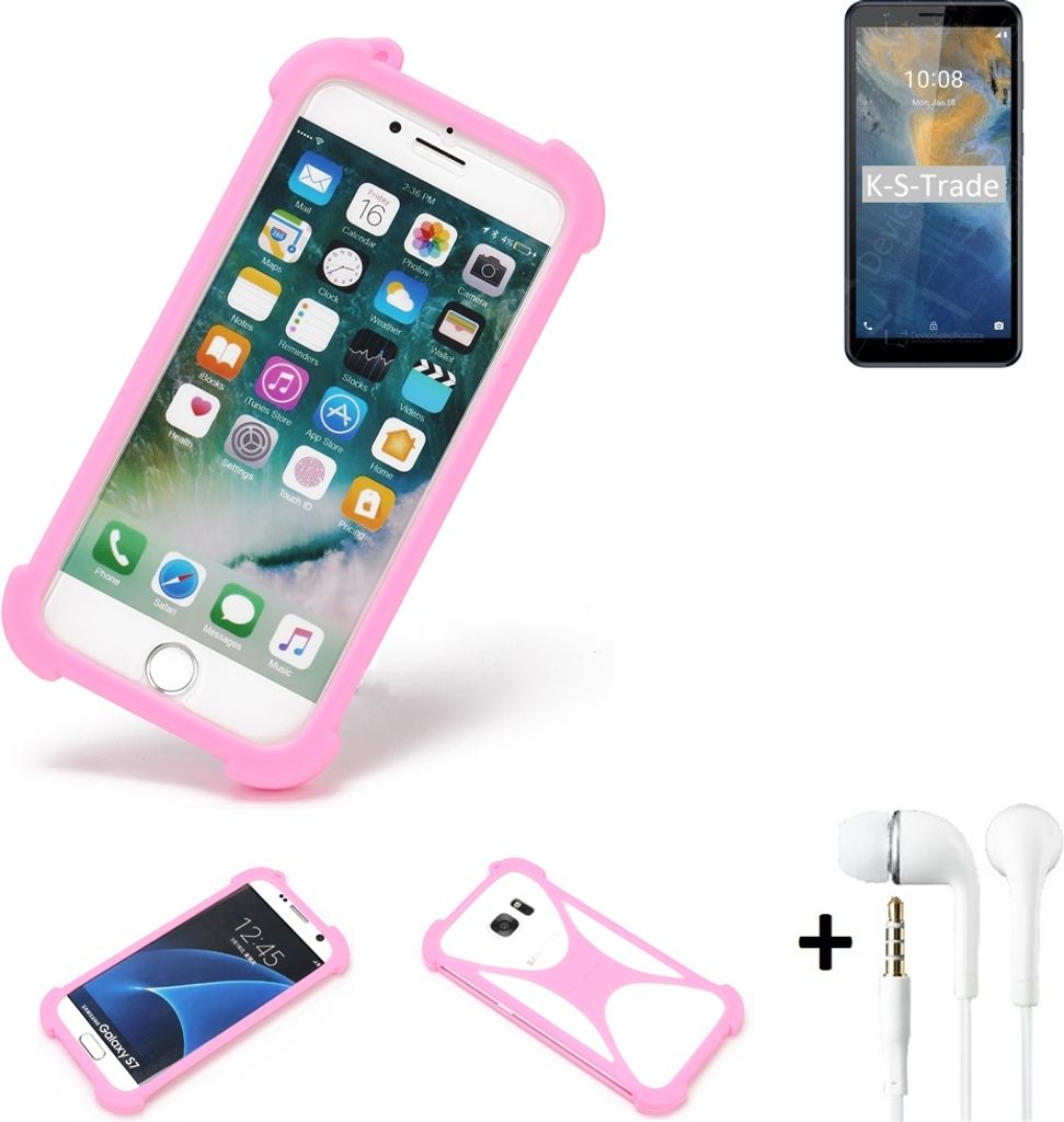 K-S-Trade Bumper + Kopfhörer kompatibel mit ZTE Blade A31 Handy Hülle Schutzhülle Silikon Schutz Hülle Cover Case Silikoncase Silikonbumper TPU