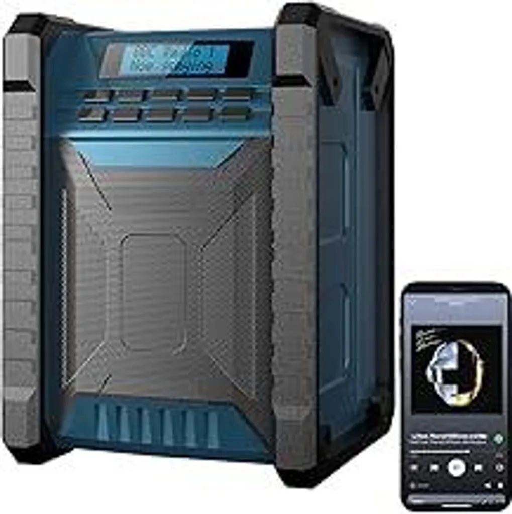 Radio da esterno auvisio: radio digitale DAB+/FM da cantiere, Bluetooth, 80 Watt, IP54, batteria ricaricabile (radio DAB con batteria ricaricabile, radio da officina, portatile)
