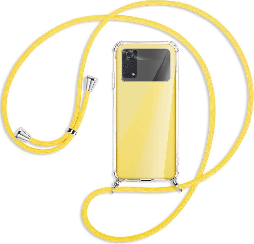 Handykette Backcover-Schutzhülle mit Band (Metall silberfarben) für Xiaomi Poco M4 Pro 4G - gelb