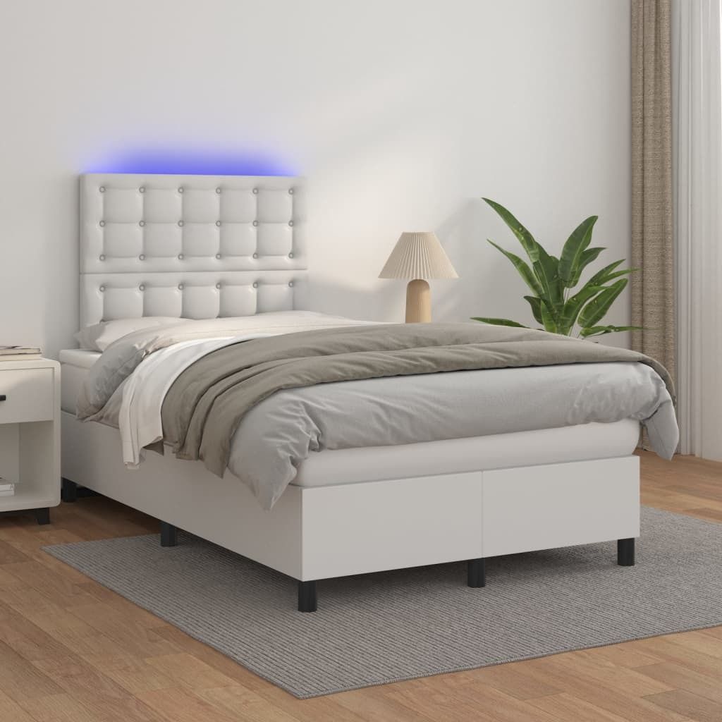 Maison Exclusive - Boxspringbett mit Matratze & LED Weiß 120x200 cm Kunstleder
