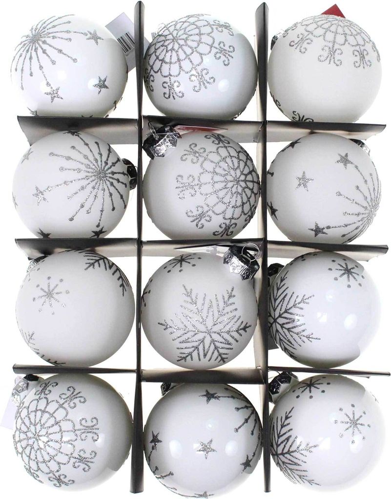 12 Christbaumkugeln Schneeflocke Flocke Glas Produktbild 