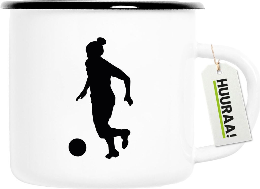 Huuraa Emaille Tasse Soccer Fußball 300ml Vintage Campingbecher Geschenkidee