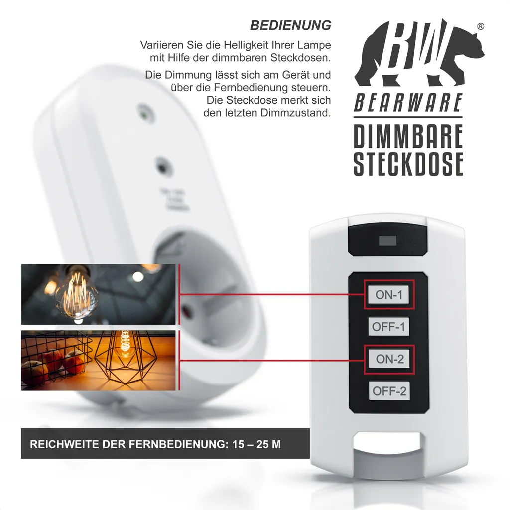 Bearware Set de 2 Prises de Courant à Intensité Variable avec Télécommande - 3