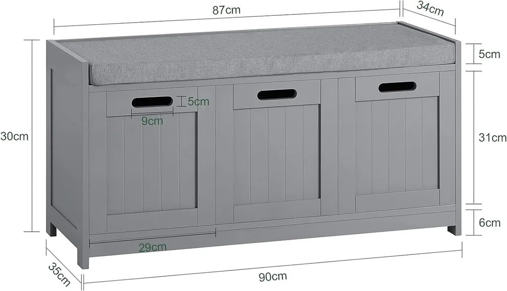 Banc d'Entrée Pratique pour Ranger les Chaussures - Style Gris Moderne - 3