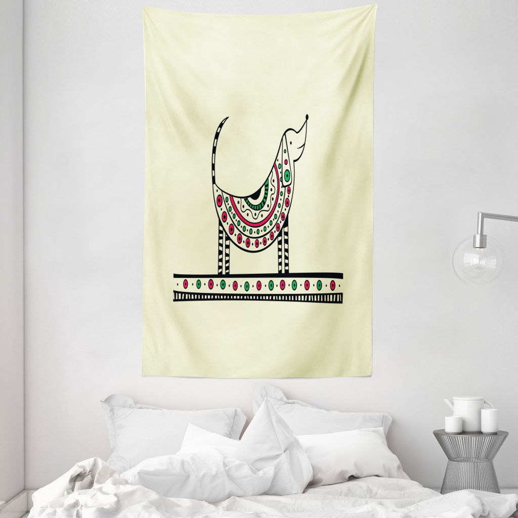 ABAKUHAUS Dackel Wandteppich und Tagesdecke, Hundeskizze aus Weiches Mikrofaser Stoff Waschbar ohne Verblassen Digitaldruck, 140 x 230 cm, Beige Re...