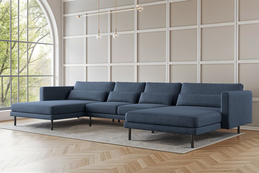 Wohnlandschaft U-Form Sofa AGADA in Stoff Verita Marineblau