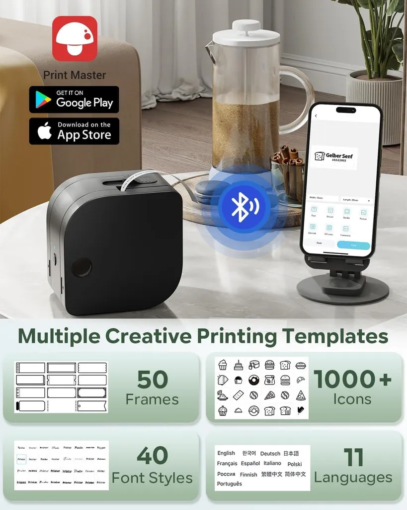 Mini Imprimante d'Étiquettes Phomemo P12 Bluetooth pour iOS et Android - 5