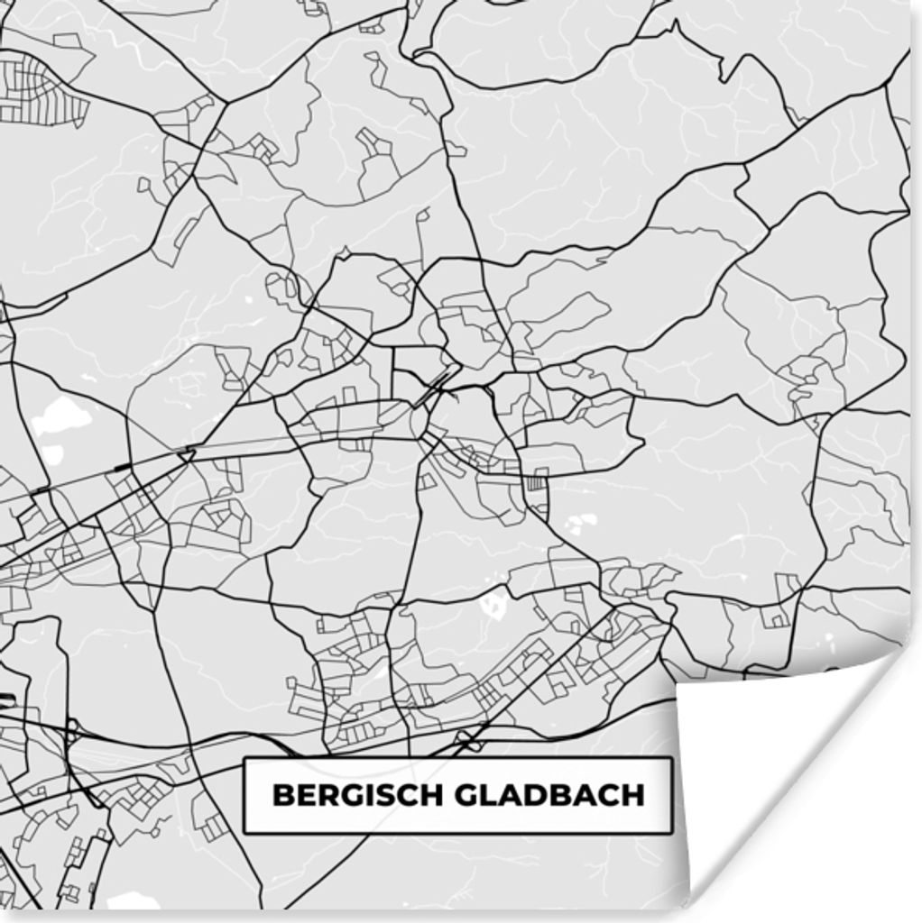 MuchoWow Poster Stadtplan - Deutschland - Karte - Bergisch Gladbach 100x100 cm - Babyzimmer
