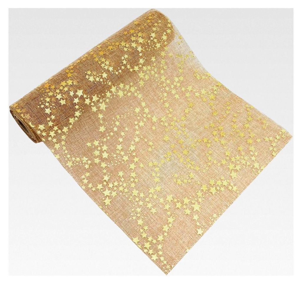 Jute Tischläufer mit goldenen Sternen, Weihnachtstischdecke, Winterdekoration für Esstisch, edle Tischdeko für Weihnachten und Adventszeit, Gesc...