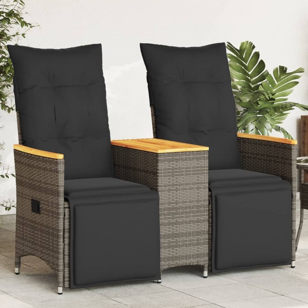ZMH Gartensofa 2-Sitzer Verstellbar mit Tisch Grau Poly Rattan