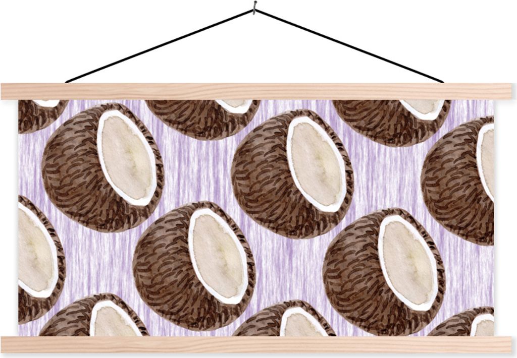 MuchoWow Textilposter Kokosnuss - Frucht - Design 60x30 cm mit holzfarbenen Rahmen - Dekoration