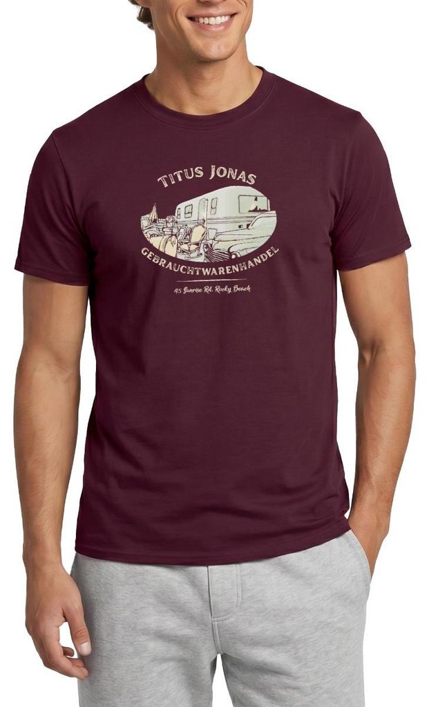 Spreadshirt Die Drei Fragezeichen Titus Jonas warenhandel Männer T-Shirt, XL, Ziegelrot